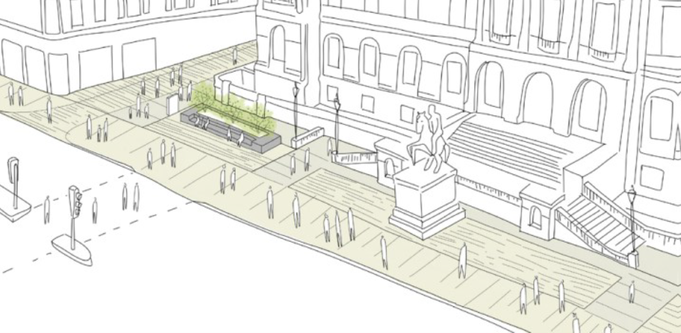 Sketch view of the proposed public seating area and public realm improvements in front of General Register House