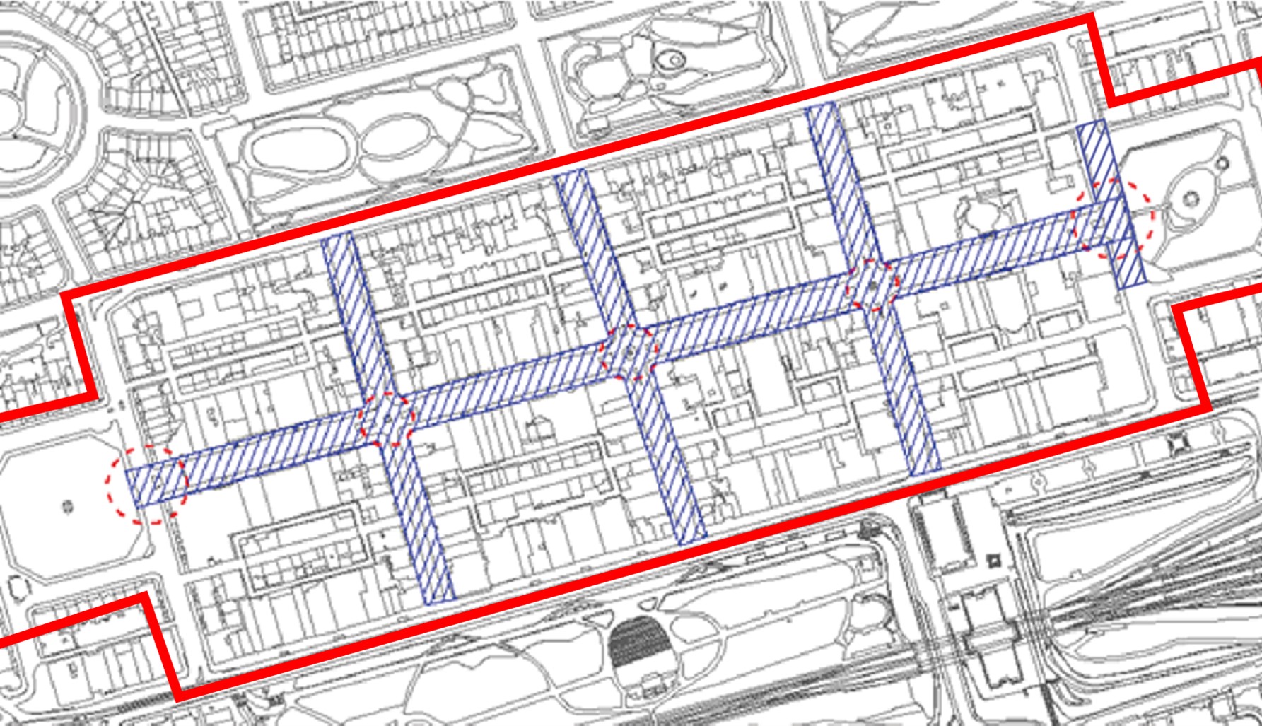 George Street, including the squares at either end, highlighted