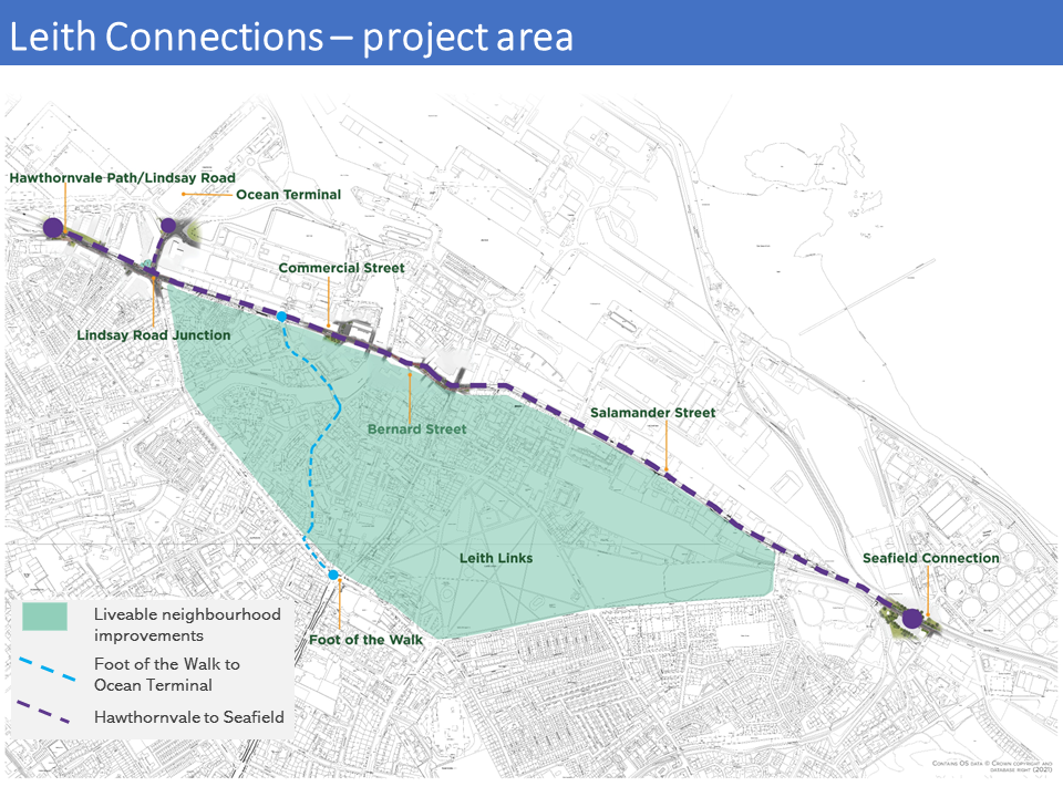 Map or Leith Connections project area showing different phases of the project