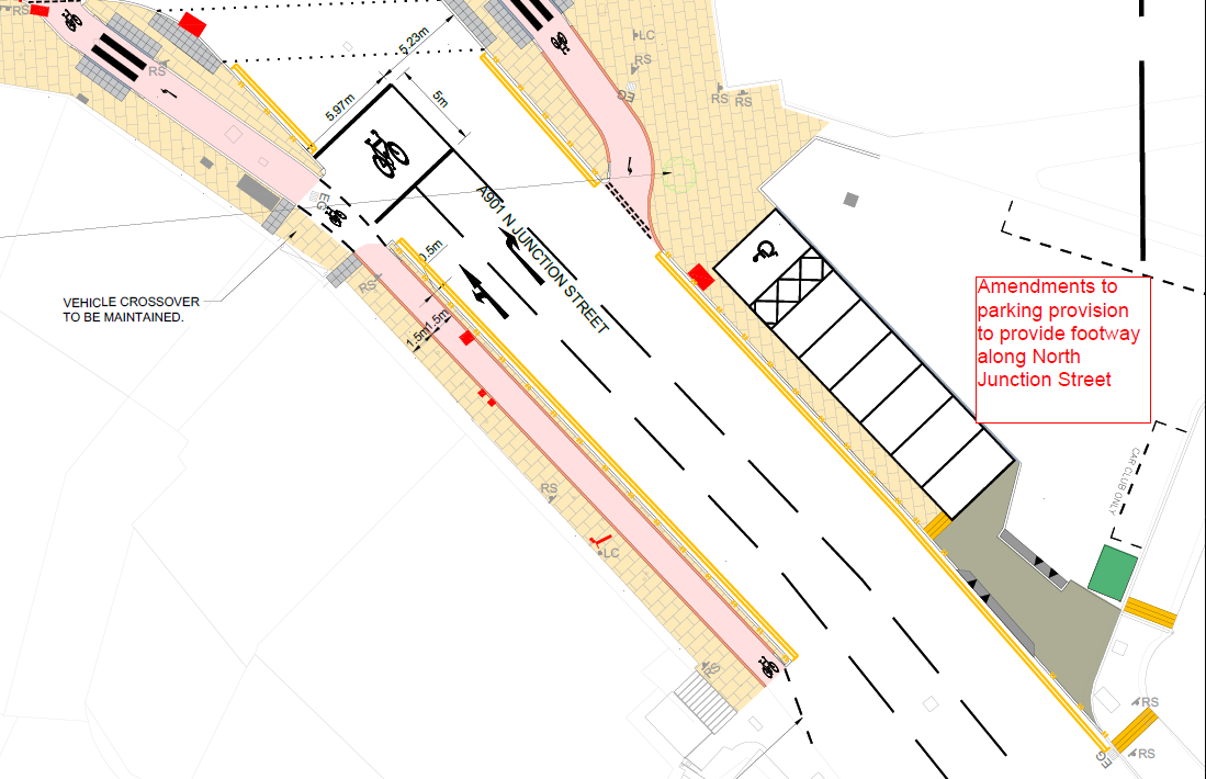 Design drawing of proposal for North Junction Street with new pavement along North Leith Mill