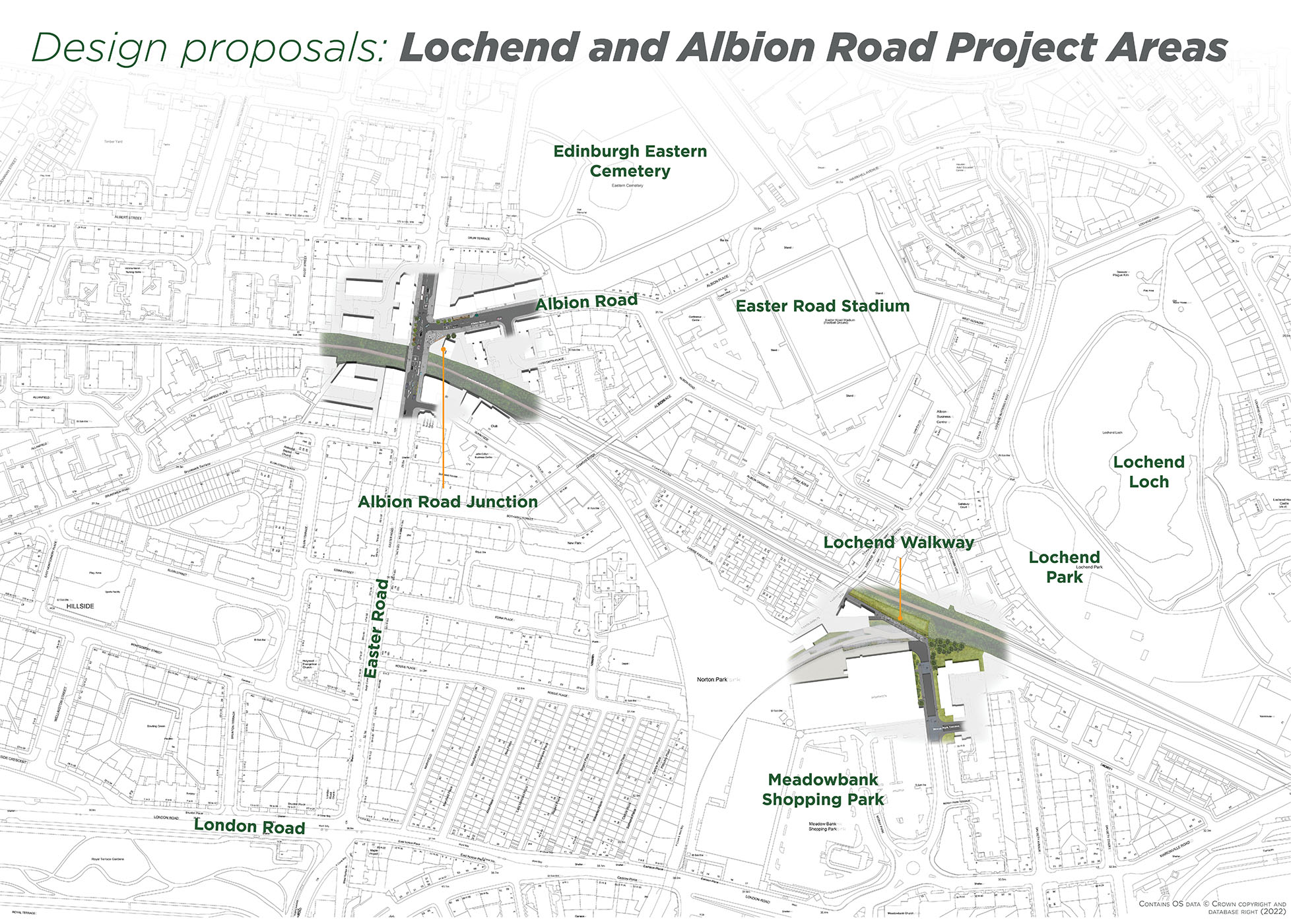 Map of area of proposed changes at Moray Park Terrace and Albion Road/ Easter Road