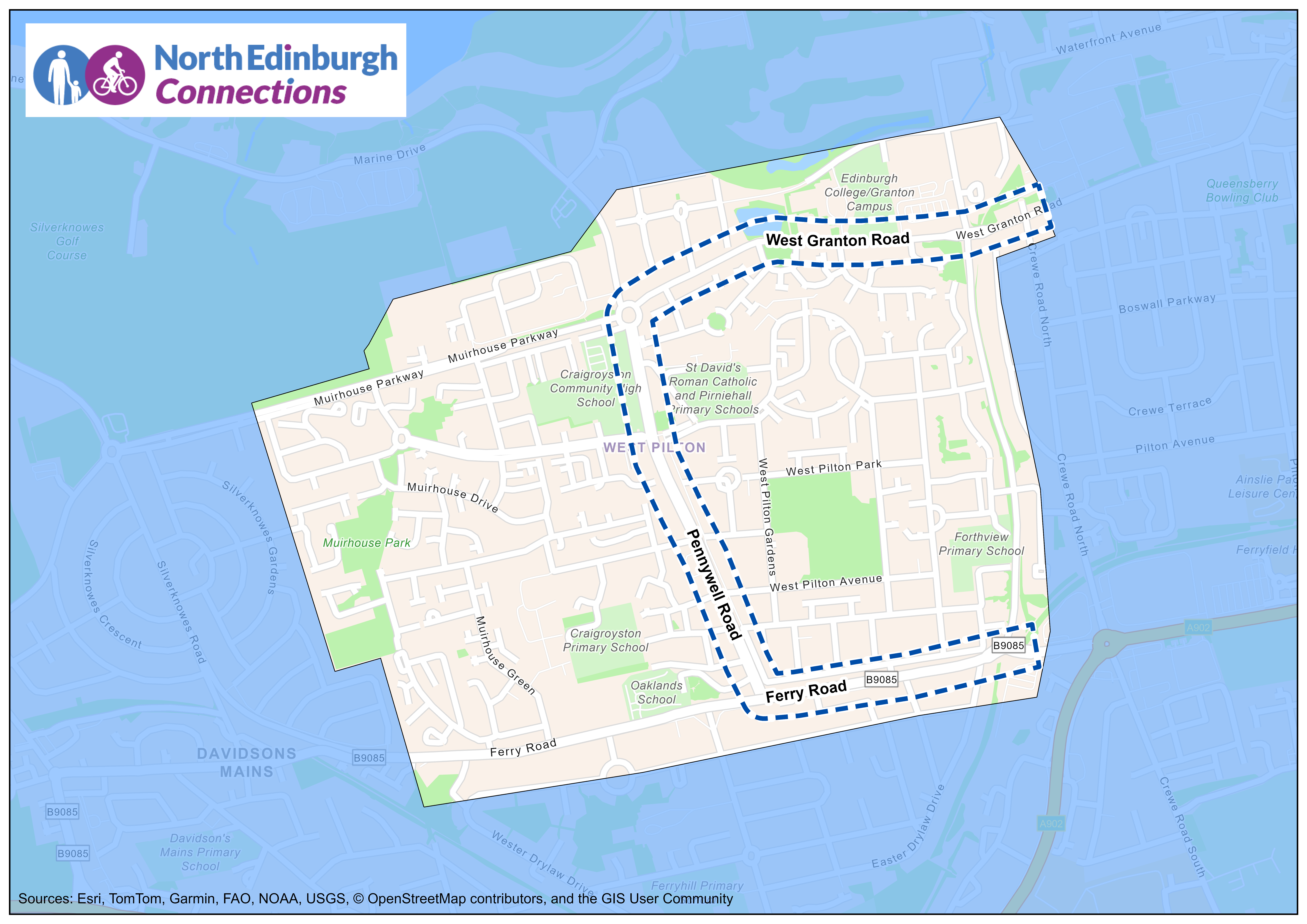 Map of the local area, highlighting West Granton Road, Pennywell Road and Ferry Road.